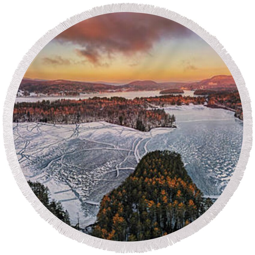 2020 Round Beach Towel featuring the photograph Early Winter At Spectacle Pond - Brighton, VT by John Rowe