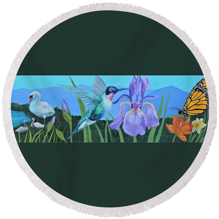 Mural Round Beach Towel featuring the painting Earth Art 7 by Marian Berg