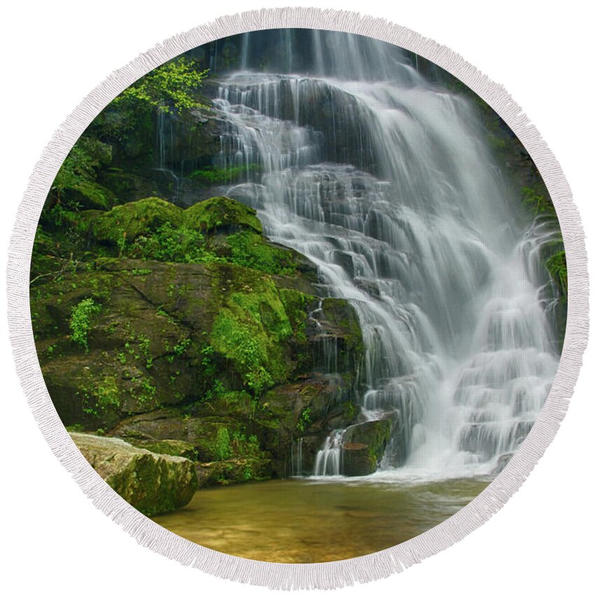 Waterfall Round Beach Towel featuring the photograph Eastatoe Falls by Melissa Southern