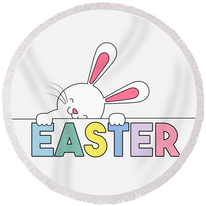Easter Round Beach Towel featuring the digital art Easter Bunny and Sweet Pastel Color Palette by Doreen Erhardt