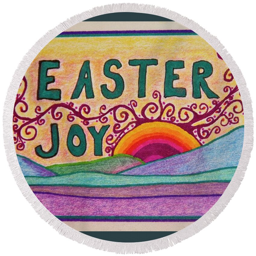 Easter Round Beach Towel featuring the drawing Easter Joy by Karen Nice-Webb