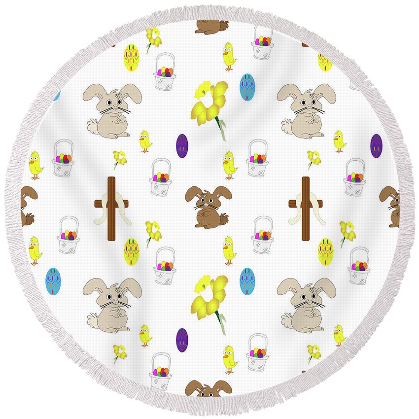 Illustration Round Beach Towel featuring the photograph Easter seamless pattern by Karen Foley