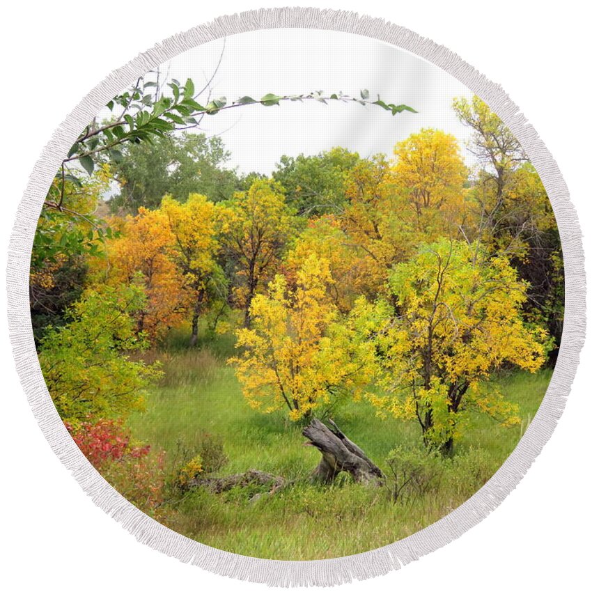 Fall Round Beach Towel featuring the photograph Eastern Montana Autumn by Katie Keenan