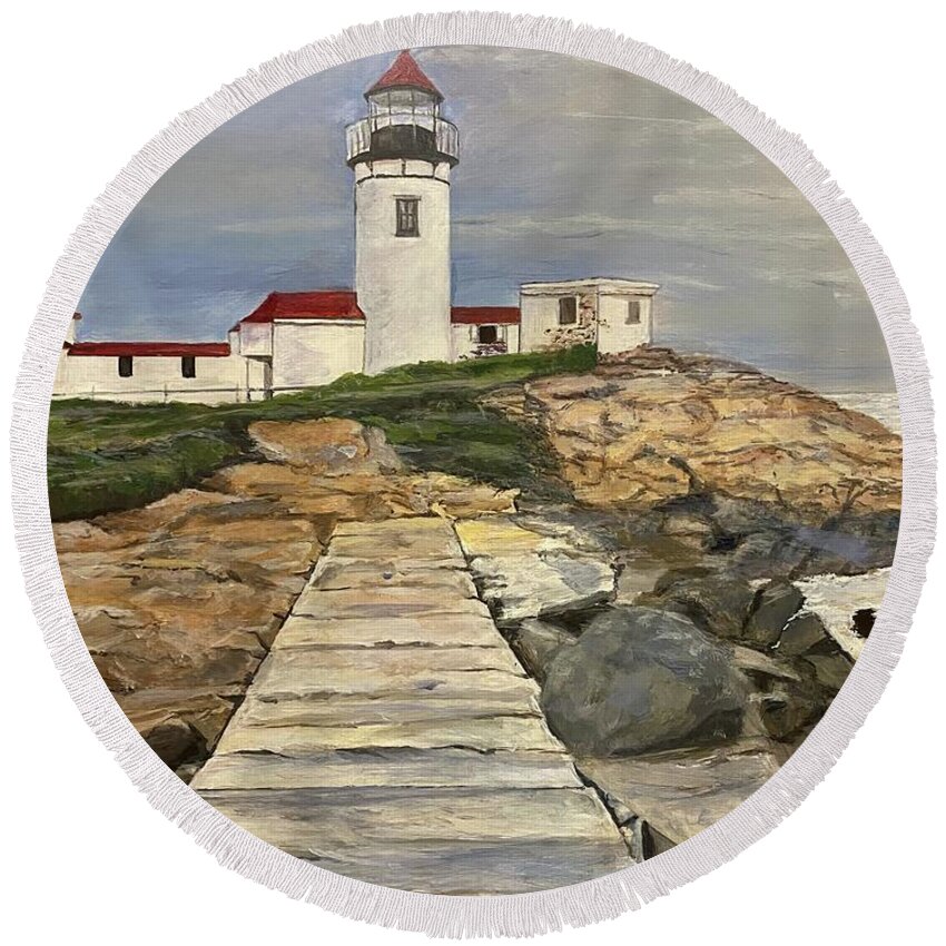 Painting Round Beach Towel featuring the painting Eastern Point Lighthouse by Paula Pagliughi