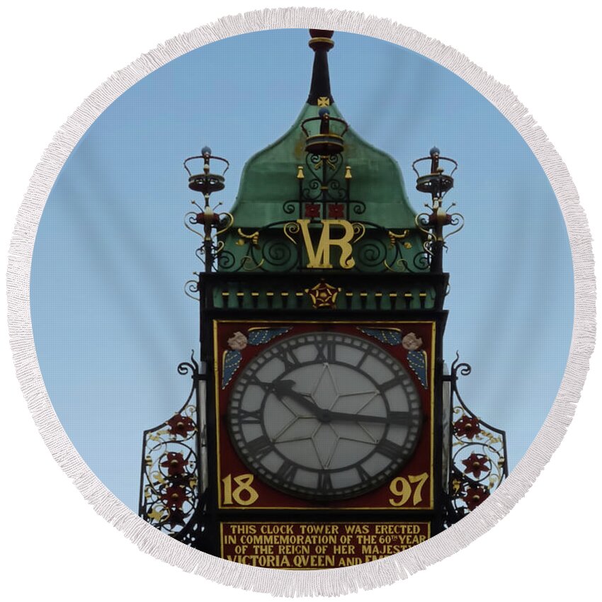 Eastgate Clock Round Beach Towel featuring the photograph Eastgate Clock, in Chester, Cheshire, England, by Pics By Tony