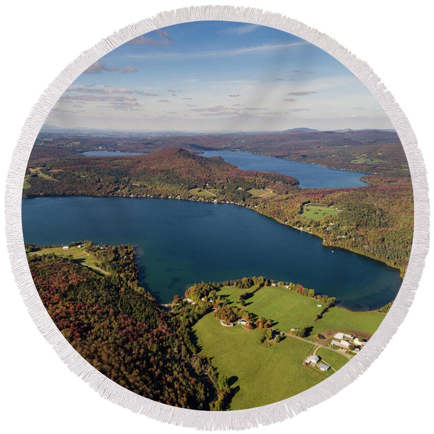 Echo Lake Vermont Round Beach Towel featuring the photograph Echo Lake Charlestron Vermont by John Rowe