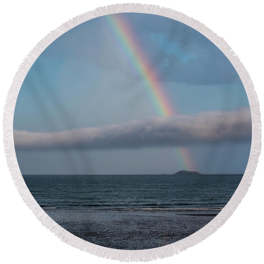 Swampscott Round Beach Towel featuring the photograph Egg Rock at the End of the Rainbow Swampscott Massachusetts Square by Toby McGuire