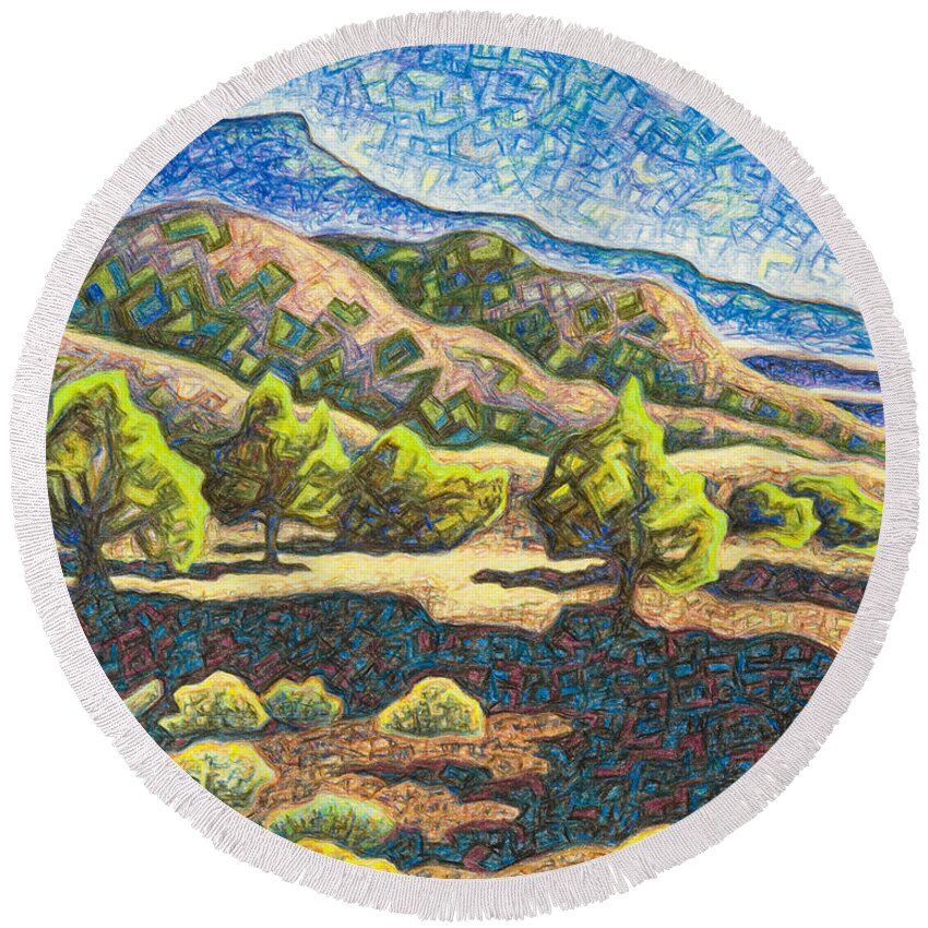 Dale Beckkman Round Beach Towel featuring the mixed media Elecromagnetic Observation #3 by Dale Beckman