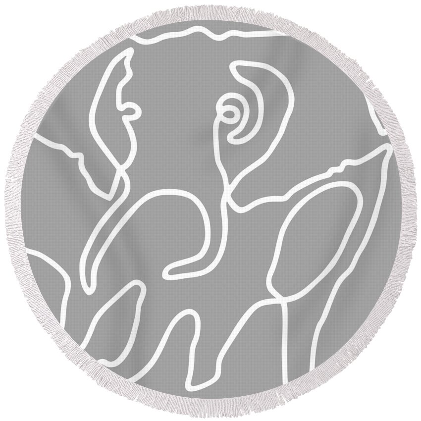 Nikita Coulombe Round Beach Towel featuring the painting Elephant I light grey by Nikita Coulombe