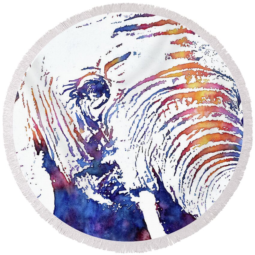 Elephant Round Beach Towel featuring the painting Elephant in Color by Wendy Keeney-Kennicutt