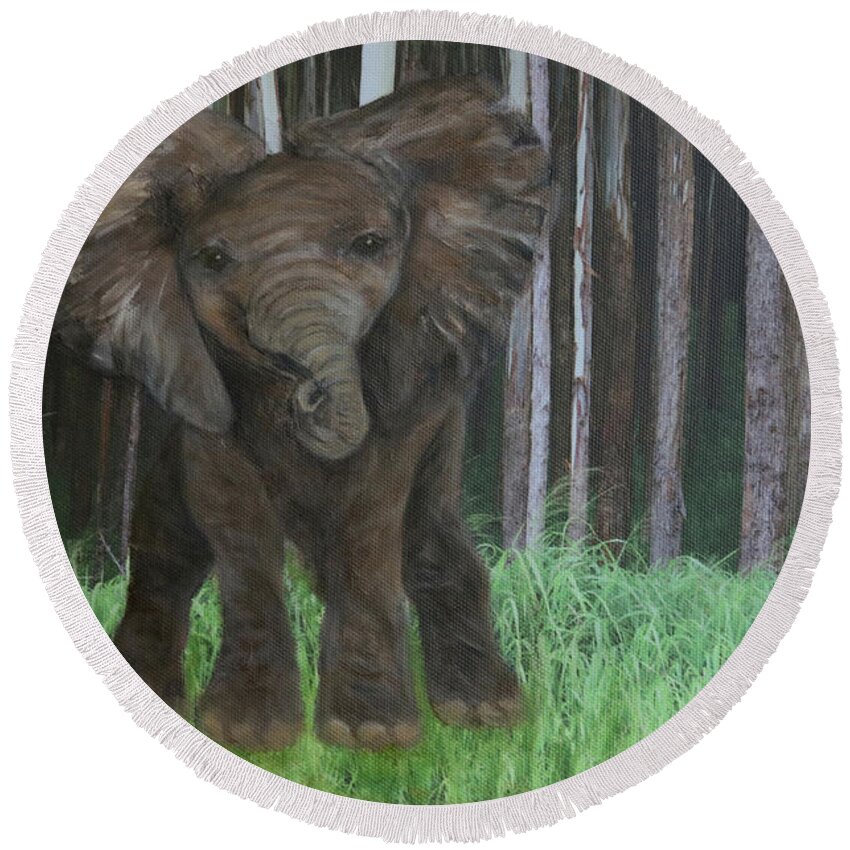 Art Round Beach Towel featuring the painting Elephant by Tammy Pool