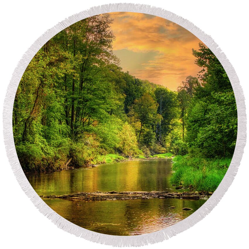 Elk River Round Beach Towel featuring the photograph Elk River at Sunset by Shelia Hunt