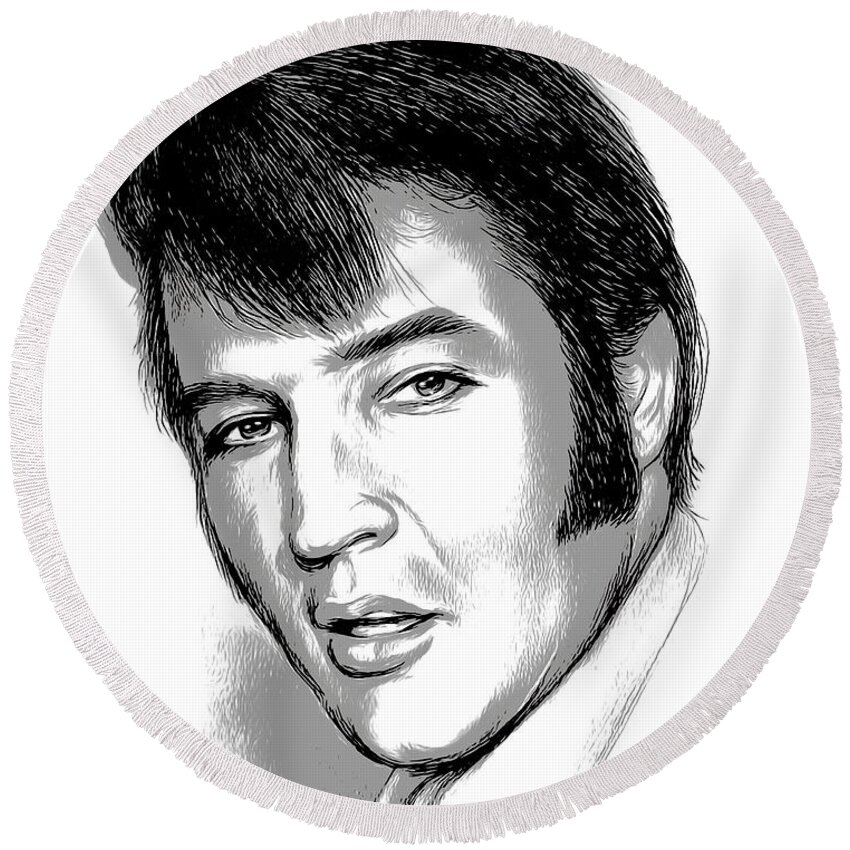 Elvis Presley Round Beach Towel featuring the digital art Elvis - INK by Greg Joens