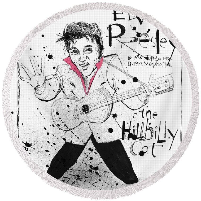  Round Beach Towel featuring the drawing Elvis Presley by Phil Mckenney