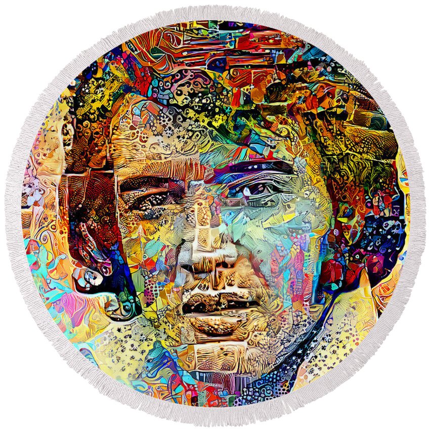 Wingsdomain Round Beach Towel featuring the photograph Elvis Presley The King of Rock And Roll in Eclectic Vibrant Colorful Motif 20210207 by Wingsdomain Art and Photography