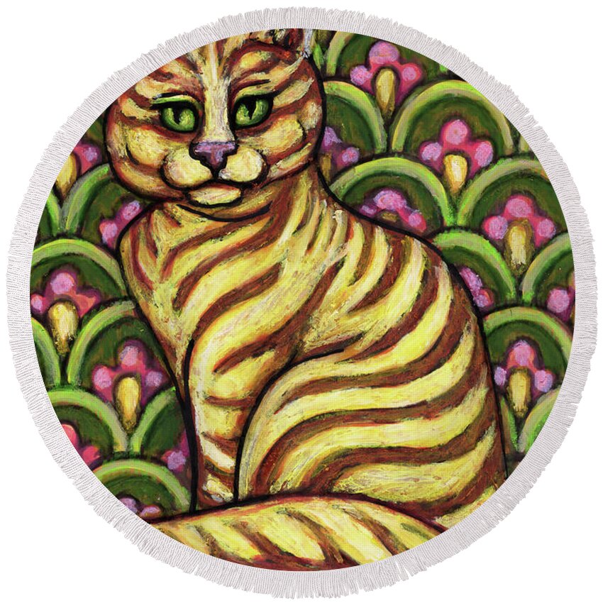 Cat Portrait Round Beach Towel featuring the painting Ember. The Hauz Katz. Cat Portrait Painting Series. by Amy E Fraser