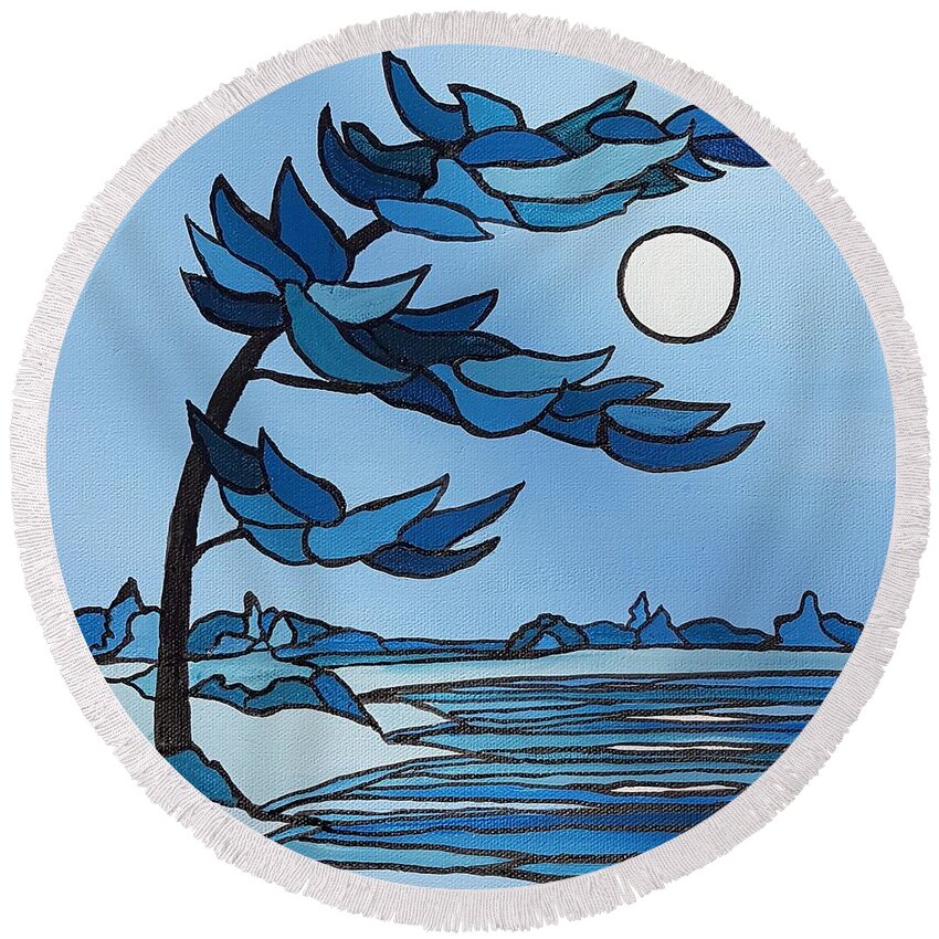 Trees Round Beach Towel featuring the painting Embrace the Moon by Petra Burgmann