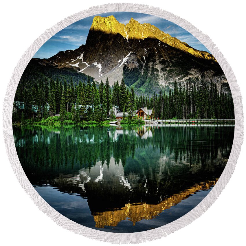 Emerald Lake Lodge  Yoho National Park B.c. Round Beach Towel featuring the photograph Emerald Lake Lodge by Darcy Dietrich