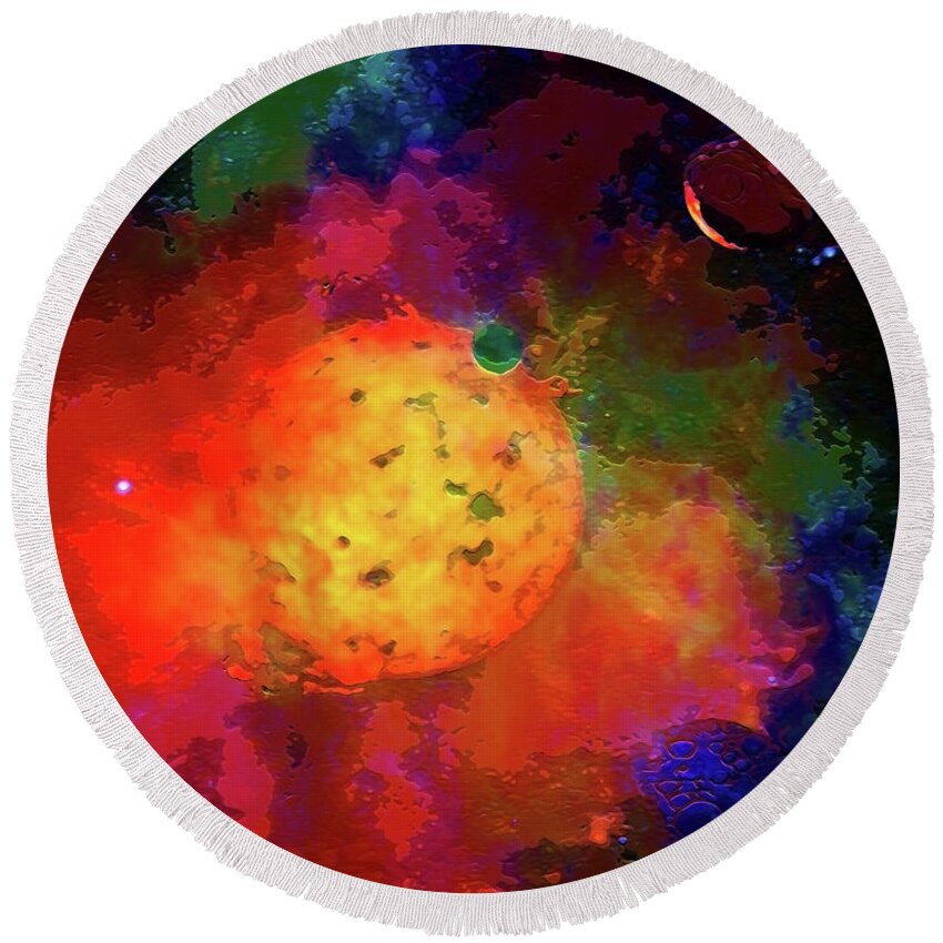 Mixed Media Round Beach Towel featuring the digital art Emerging Planets by Don White Artdreamer