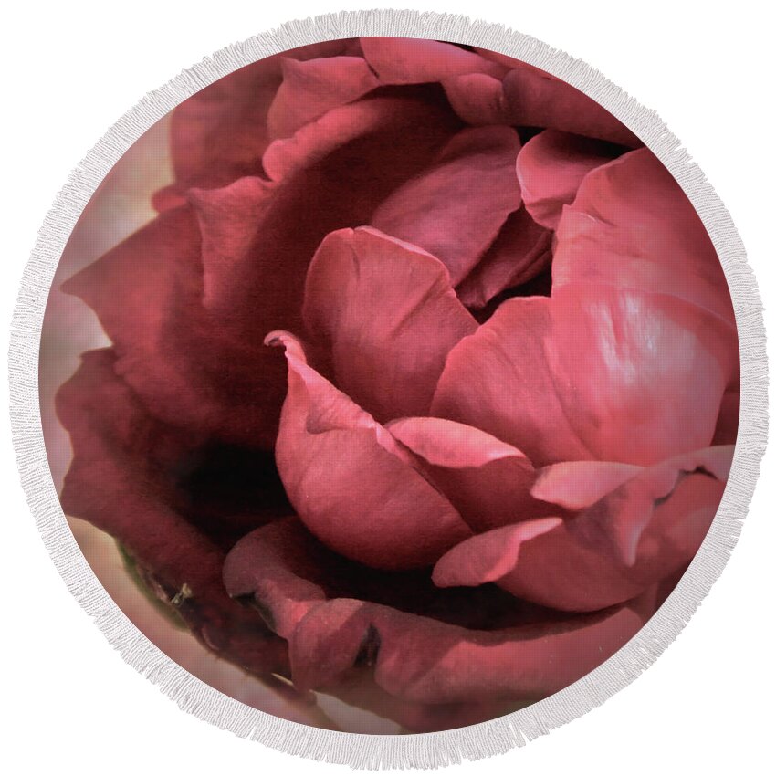 Rose Round Beach Towel featuring the photograph Emerging Rose by Sally Bauer