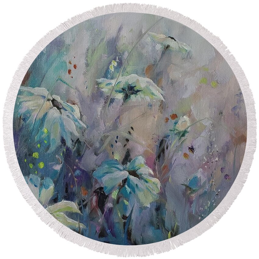 Wildflowers Round Beach Towel featuring the painting Enchanted Garden by Sheila Romard