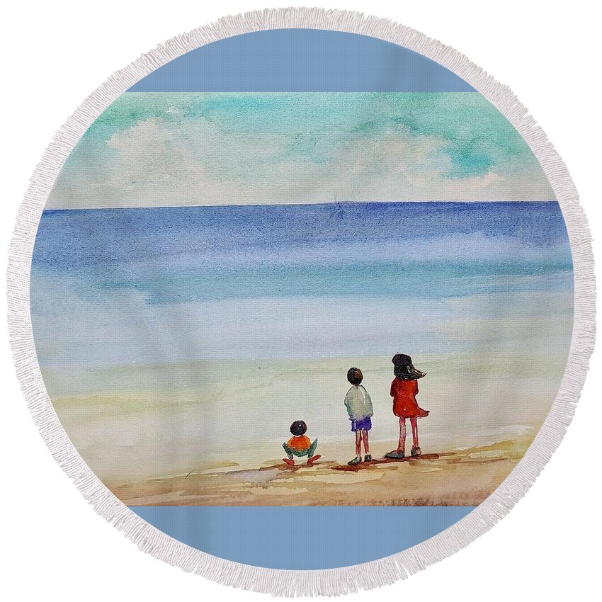  Round Beach Towel featuring the painting End of Season by Mikyong Rodgers