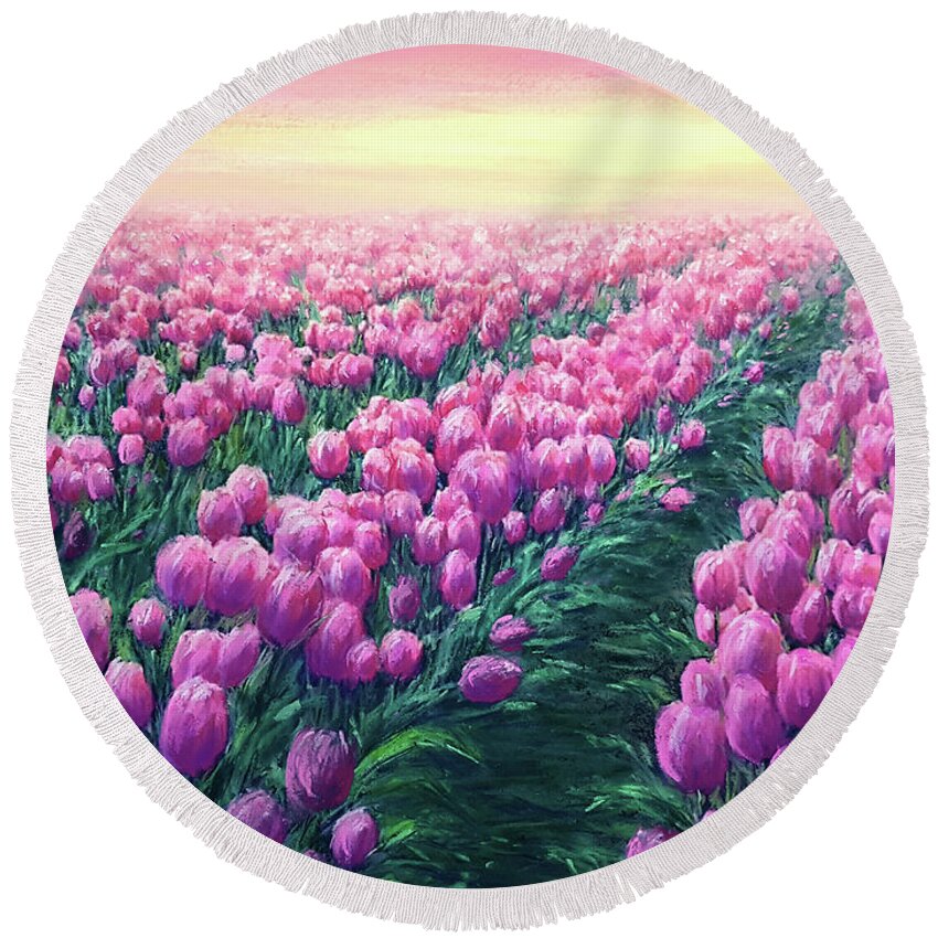 Landscape Round Beach Towel featuring the painting Endless by Yoonhee Ko