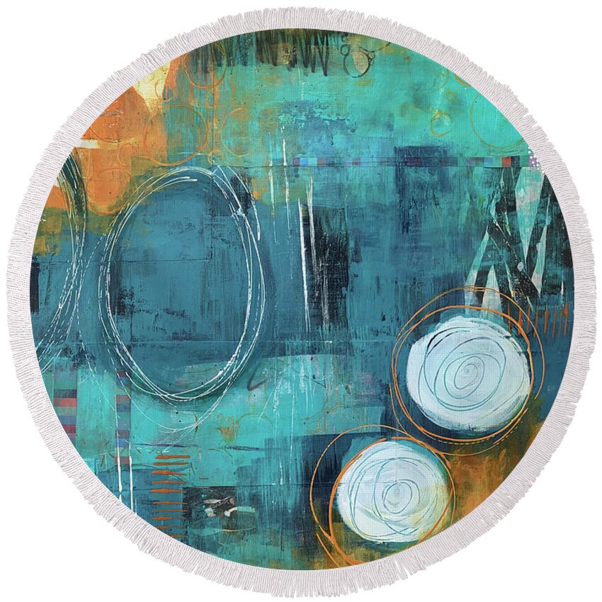 Abstract Round Beach Towel featuring the mixed media Energized by Cheryl Rhodes
