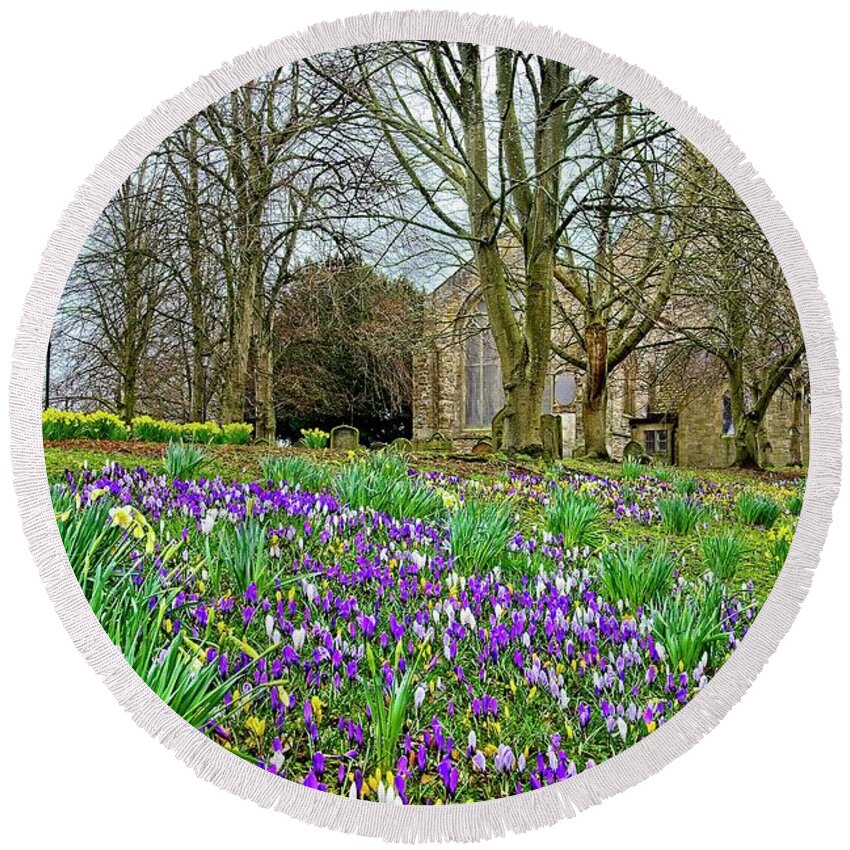 Spring Flowers Round Beach Towel featuring the photograph English Spring Flowers by Martyn Arnold