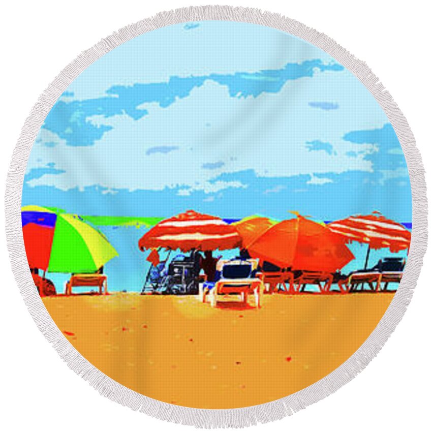 Waterfront Round Beach Towel featuring the painting Enjoying the Beach by CHAZ Daugherty