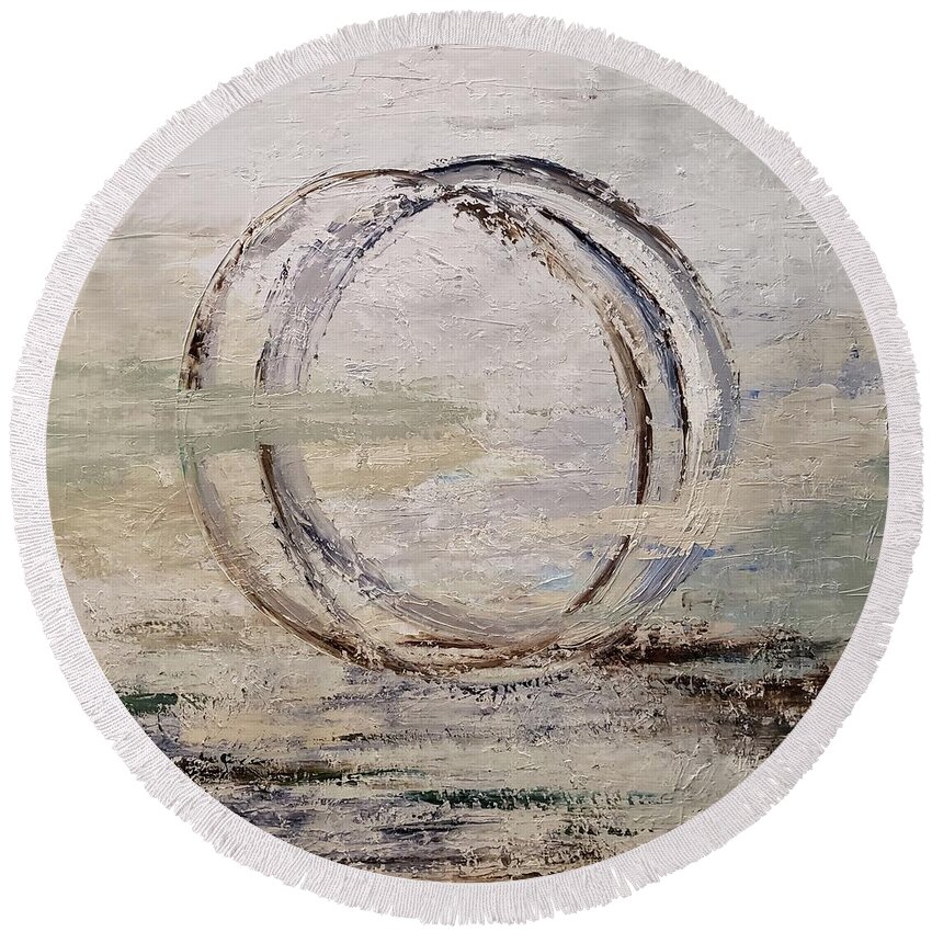 Abstract Round Beach Towel featuring the painting Entangled by Sunel De Lange