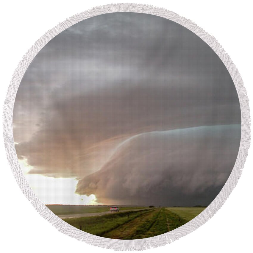 Nebraskasc Round Beach Towel featuring the photograph Epic Severe Weather 036 by Dale Kaminski