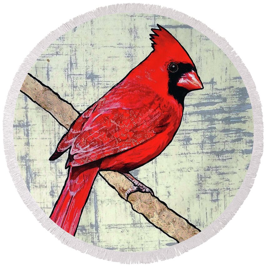 Cardinal Round Beach Towel featuring the mixed media Eric by Jacqueline Bevan