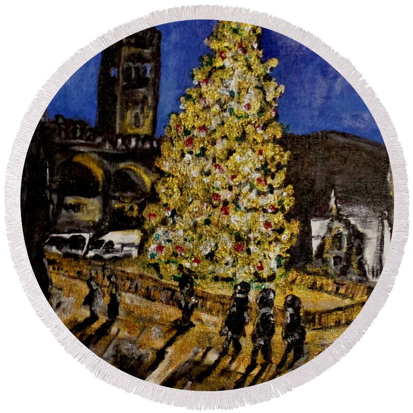 Holidays Round Beach Towel featuring the painting Erika's Christmas Tree by Clyde J Kell