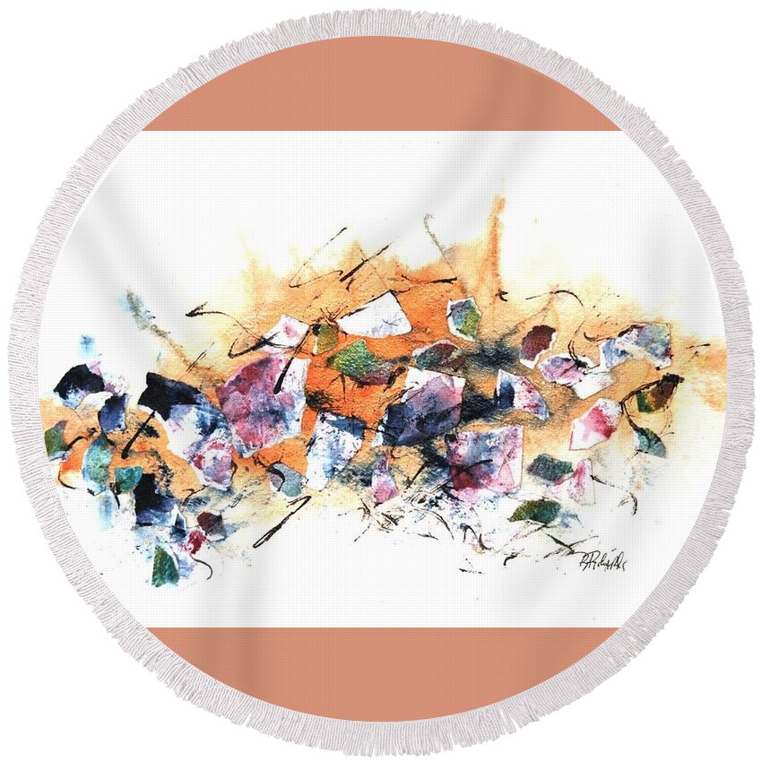  Round Beach Towel featuring the mixed media Eruptive by Dick Richards