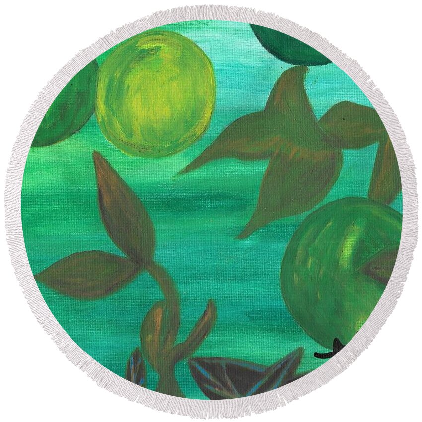 Leaves Round Beach Towel featuring the painting Esoteric Garden Flow by Esoteric Gardens KN