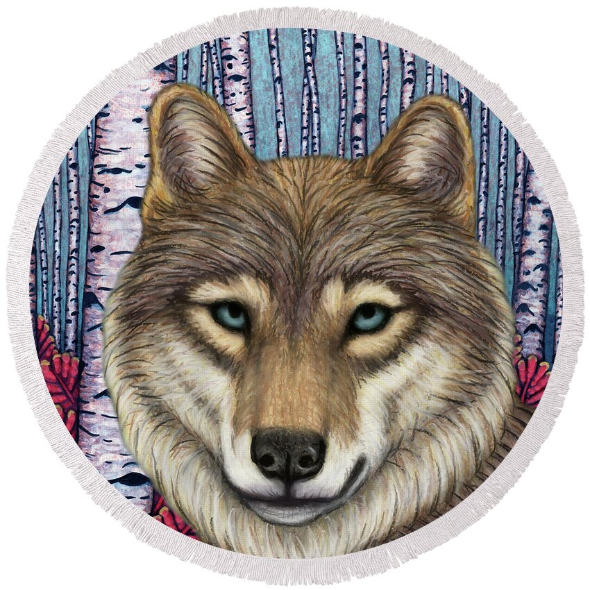 Wolf Round Beach Towel featuring the painting Eurasian Forest Wolf by Amy E Fraser