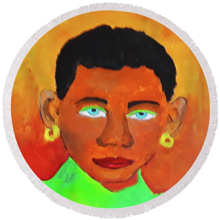 Woman Round Beach Towel featuring the painting EVE by Gabby Tary