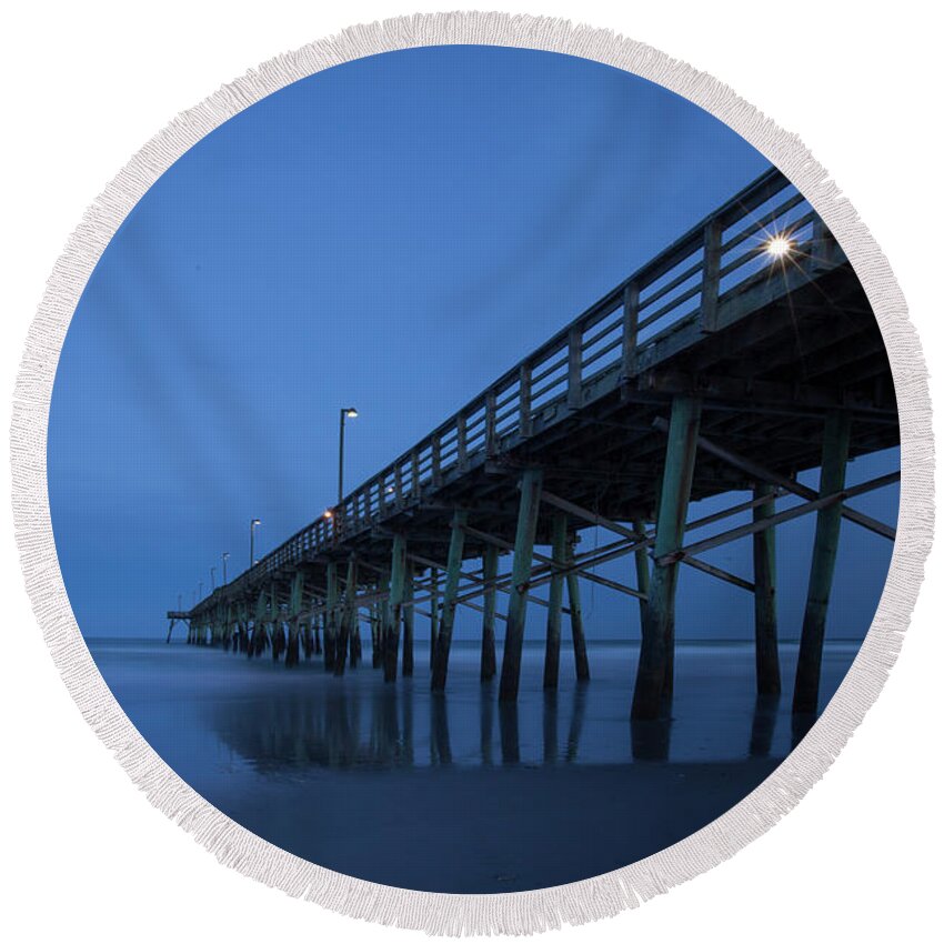 Carolina Coast Round Beach Towel featuring the photograph Evening at the Pier - Topsail Island by Mike McGlothlen