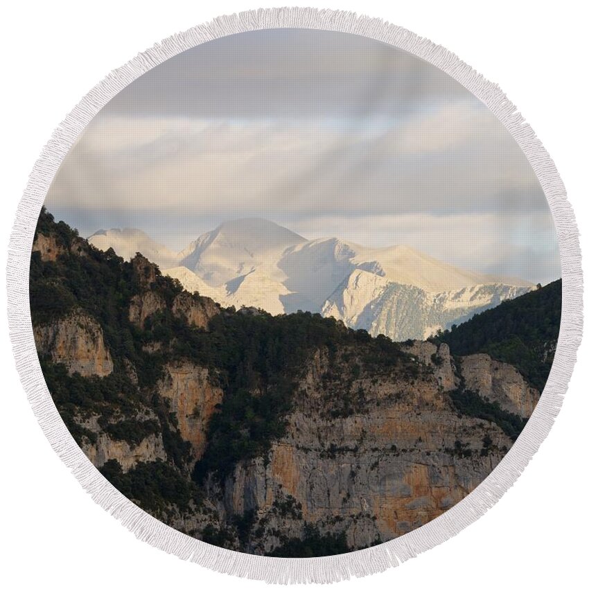 Laspuna Round Beach Towel featuring the photograph Evening light over Chistau by Stephen Taylor