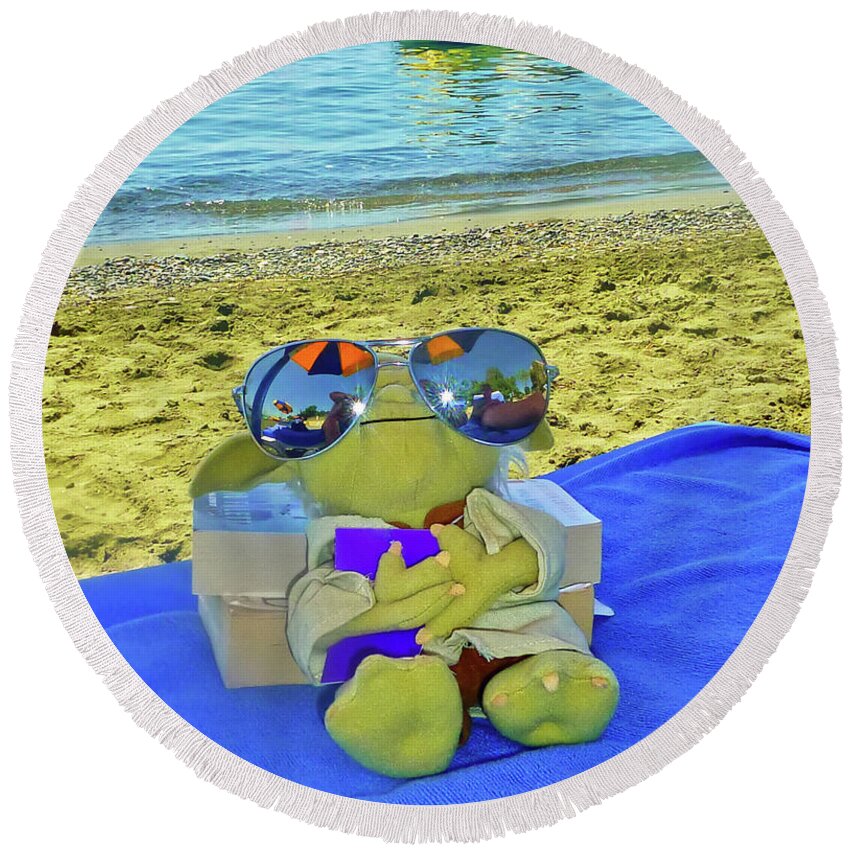 Digital Art Round Beach Towel featuring the photograph Everyone needs a good book and a beach by Pics By Tony