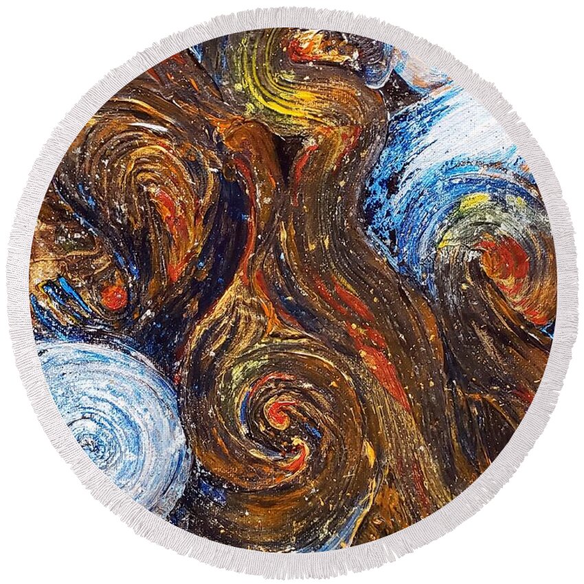 Exoplanet Round Beach Towel featuring the painting Exoplanet #3 Vortices of Fire and Ice by Merana Cadorette