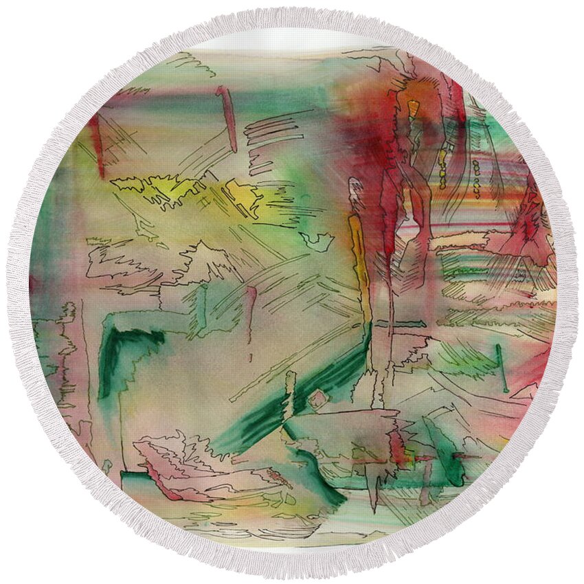 Abstract Round Beach Towel featuring the painting Explore by Tammy Nara
