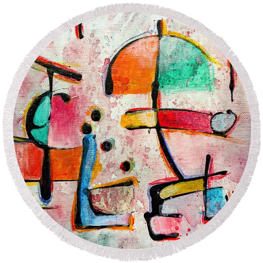 Abstract Round Beach Towel featuring the painting Expression # 12 by Jason Williamson
