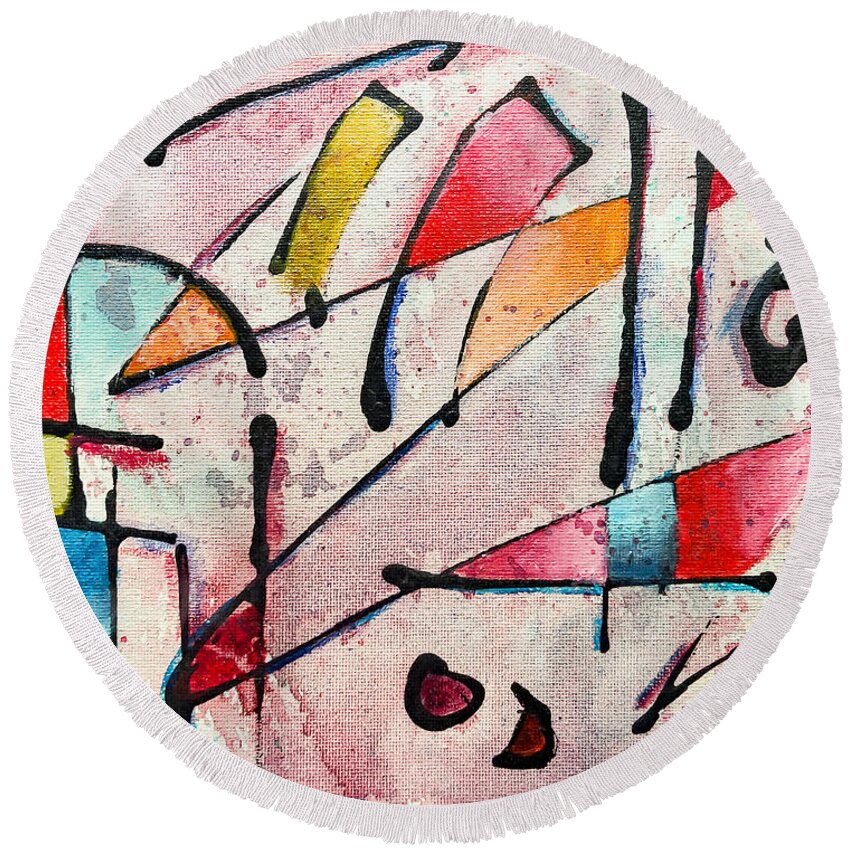 Abstract Round Beach Towel featuring the painting Expression # 15 by Jason Williamson