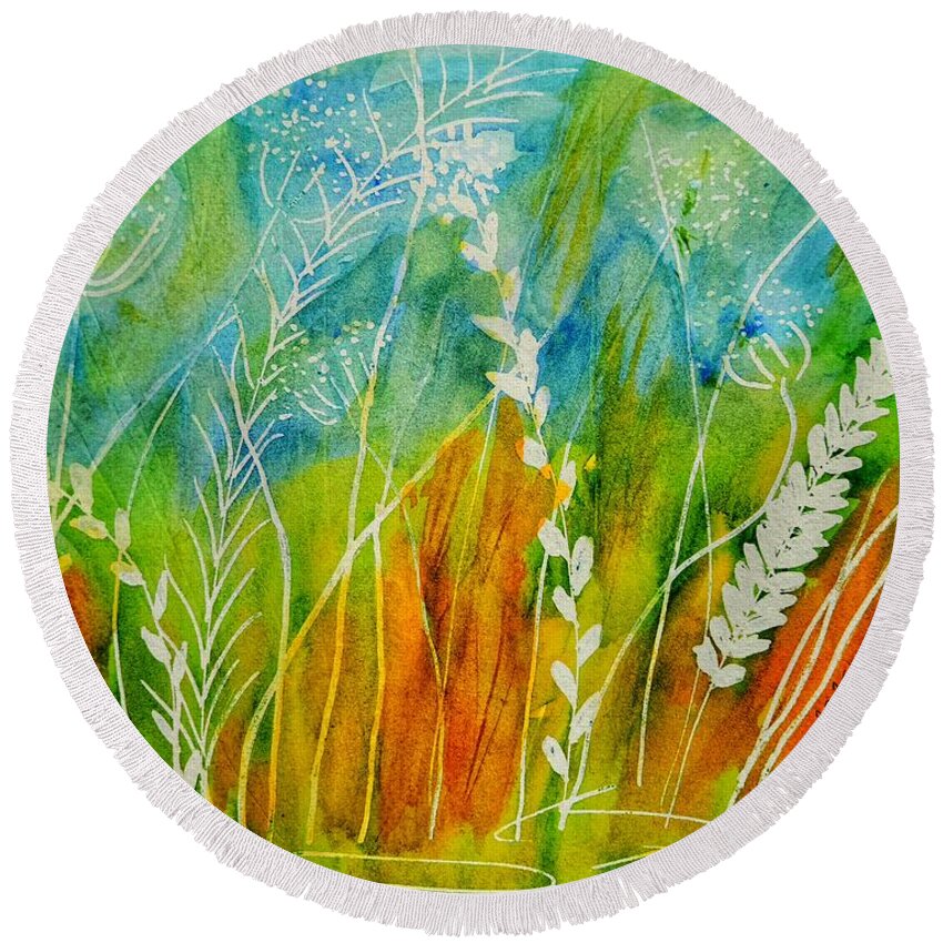Grass Round Beach Towel featuring the painting Eyelevel With Nature by Shady Lane Studios-Karen Howard