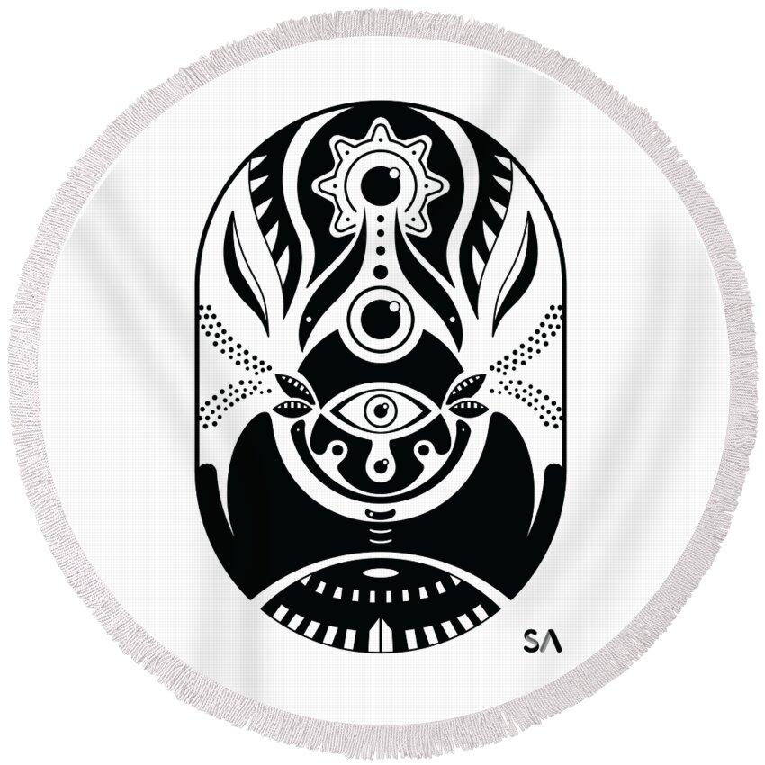 Black And White Round Beach Towel featuring the digital art Eyes by Silvio Ary Cavalcante