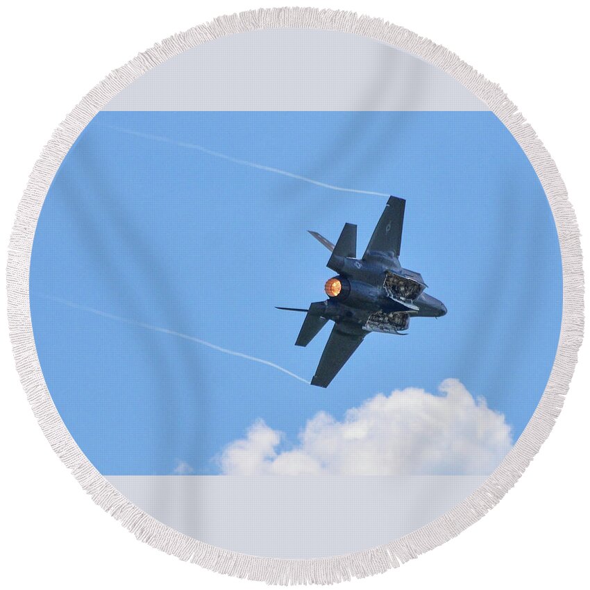 Military Round Beach Towel featuring the photograph F35 Afterburner by Ed Stokes