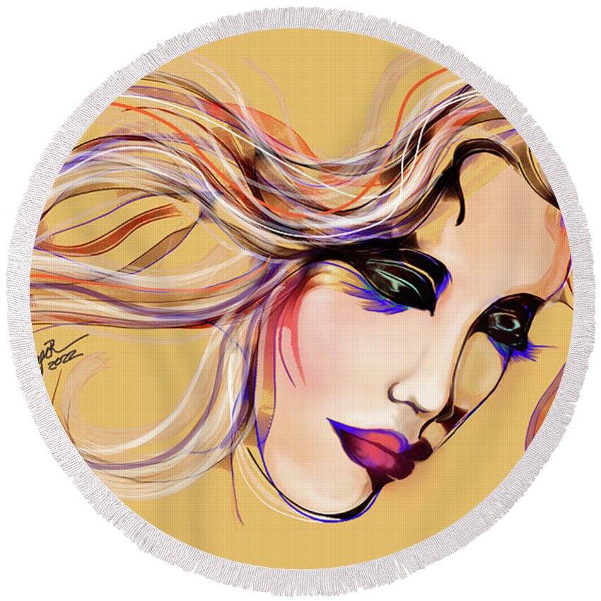 Equestrian Art Round Beach Towel featuring the digital art Face of Serenity by Stacey Mayer by Stacey Mayer