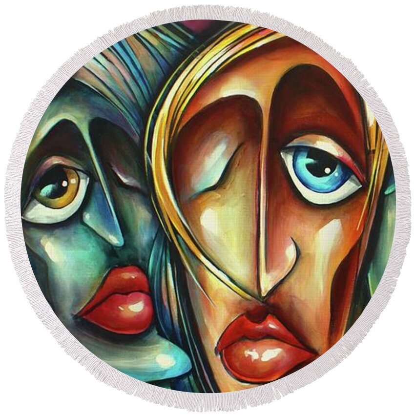 Urban Expression Round Beach Towel featuring the painting 'Face Us 2' by Michael Lang